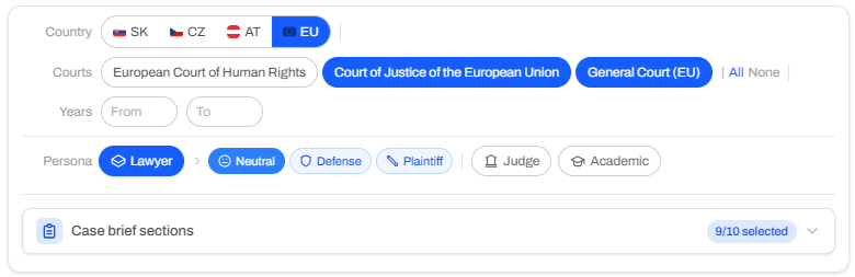 Platform screenshot – EU courts